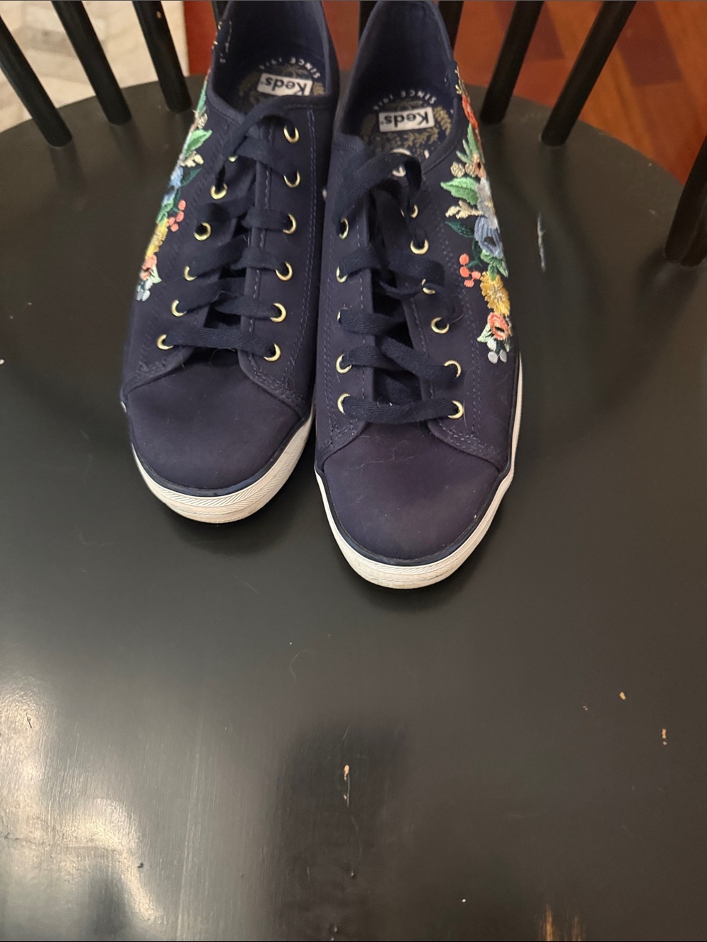 Keds Navy Canvas Sneakers with Colorful Floral Embroidery by Rifle paper co